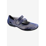 Wide Width Women's Chelsea Mary Jane Flat by Ros Hommerson in Blue Iridescent Leather (Size 6 W)