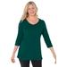 Plus Size Women's Perfect Three-Quarter Sleeve V-Neck Tee by Woman Within in Emerald Green (Size 2X) Shirt