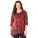 Plus Size Women's Panne Velvet Tunic by Catherines in Red Paisley (Size 1X)