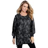 Plus Size Women's Blouson Sleeve High-Low Sweatshirt by Roaman's in Black Speckle (Size 12)