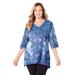 Plus Size Women's Panne Velvet Tunic by Catherines in Blue Paisley (Size 0X)