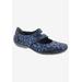 Wide Width Women's Chelsea Mary Jane Flat by Ros Hommerson in Blue Jacquard Leather (Size 6 W)