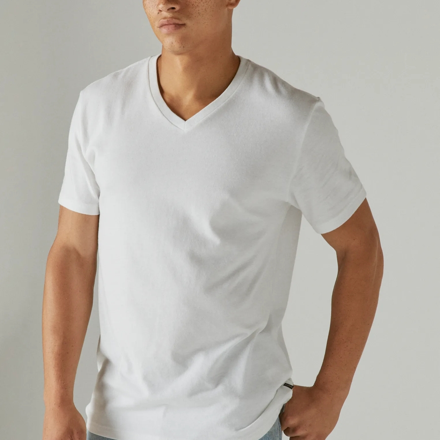Lucky Brand Venice Burnout V-Neck Tee - Men's Clothing Tops Shirts Tee Graphic T Shirts in Bright White, Size 2XL