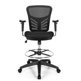 Inbox Zero Mesh Drafting Chair Office Chair W/adjustable Armrests & Foot-ring Black Upholstered/Mesh in Gray/Black/Brown | Wayfair