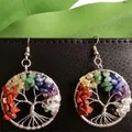 Boucles d'oreilles arbre de vie en pierre naturelle 7 Chakra pendule en cristal pendentif goutte