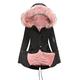 Women's Winter Jacket, Thick Parka Jacket, Plain Simplicity Winter Warm Long Jacket, Women's Winter Coat, Quilted Coat with Removable Faux Fur Hood, Black + Pink, XXXXL