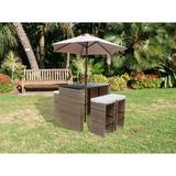 Latitude Run® 6 Piece Wicker Rattan Outdoor Bar Set w/ Umbrella & Cushion Wood/Wicker/Rattan in Brown/Gray | 38.2 H x 29.5 W x 43 D in | Wayfair