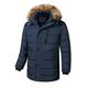 Achinel Men's Winter Warm Jacket Coat Detachable Faux Fur Trimmed Hood Zipper Button Fleece Lining Outwear Parka Coat M Navy Blue