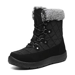 JSWEI Women's Mid Calf Winter Snow Boots nonslip boots womens safety boots Warm Faux Fur Comfortable Winter Boots Lace Up Snow Black UK 3