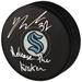 Yanni Gourde Seattle Kraken Autographed Hockey Puck with "Release The Kraken" Inscription