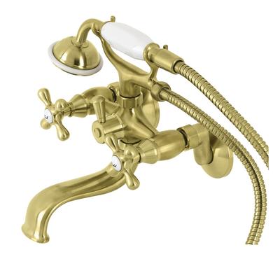 Kingston Brass KS225SB Kingston Wall Mount Clawfoot Tub Faucet with Hand Shower, Brushed Brass - Kingston Brass KS225SB