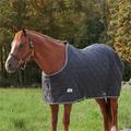 SmartPak Stocky Fit Quilted Stable Blanket - Closed Front - 76 - Medium (220g) - Black w/ Grey Trim & White Piping - Smartpak