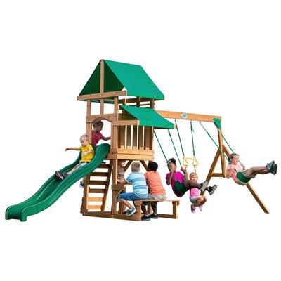 Backyard Discovery Belmont Cedar Wood Swing Set, Slide, Play Deck - 17'7" x 7'3"