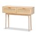 Baird Light Oak Brown Finished Wood and Rattan 2-Drawer Console Table
