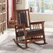 Canora Grey Kalish Upholstered Rocking Chair Faux Leather/Solid + Manufactured Wood in Brown/Red | 39 H x 29.5 W x 35.25 D in | Wayfair