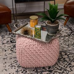 Dakota Fields Marcoux Fields Round Pouf Foot Stool Ottoman - Knit Bean Bag Floor Chair - Braided Cord - Great For The Living Room | Wayfair