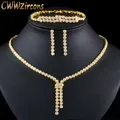 CWWZircons – ensemble de bijoux pour femmes 3 pièces collier boucles d'oreilles Bracelet indien