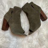 Jessica Simpson Shoes | Jessica Simpson "Keris" Olive Green Suede Leather Open Toe Heeled Bootie | Color: Green | Size: 8.5