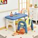 Zoomie Kids Dinosaur Table & Chair Set Activity Study Desk W/Building Blocks Plastic in Blue/Yellow | 19.5 H x 31 W in | Wayfair