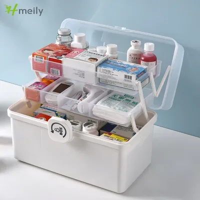Boîte à Pilules Multifonctionnelle de Grande Capacité Organisateur en Plastique avec Poignée pour