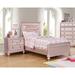 Wooden Bed With Mirror Trim, Rose Gold