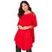 Plus Size Women's Boatneck Swing Ultra Femme Tunic by Roaman's in Vivid Red Rhinestone Paisley (Size 22/24) Long Shirt