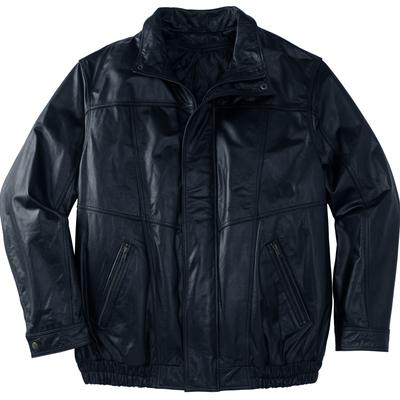 Men's Big & Tall Leather Bomber Jacket by KingSize in Black (Size 3XL)