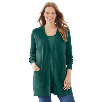 Plus Size Women's Perfect Longer-Length Cotton Cardigan by Woman Within in Emerald Green (Size 5X) Sweater