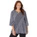 Plus Size Women's Affinity Chain Pleated Blouse by Catherines in Black White Tile Print (Size 1X)