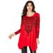 Plus Size Women's Printed Handkerchief-Hem Ultra Femme Tunic by Roaman's in Red Damask (Size 14/16)