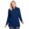 Plus Size Women's Cable Knit Half-Zip Pullover Sweater by Woman Within in Evening Blue (Size M)