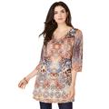 Plus Size Women's V-Neck Printed Tunic by Roaman's in Natural Animal Medallion (Size 22/24)