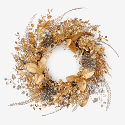Pre-Lit Gold & Silver Wreath by BrylaneHome in Gold Silver Lights Christmas Wreath