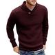 FUERI Mens Shawl Collar Jumper Fine Knit Cotton Pullover Lightweight Slim Fit Sweater Knitwear Winter Outwear Top, Wine Red, M