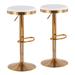 Dakota Contemporary Upholstered Adjustable Barstool in Gold Steel and White Faux Leather by LumiSource - Set of 2 - Lumisource BS-DAKOTA AUW2