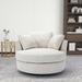 Barrel Chair - Rosdorf Park Chemaia 41.8" Wide Polyester Swivel Barrel Chair Polyester in White/Brown | 33.05 H x 41.8 W x 41.05 D in | Wayfair