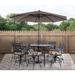 Canora Grey Elmfield 9-Piece High-Dining Set In Navy Blue w/ 8 Counter-Height Swivel Rockers, 60-In. Square Table & 11-Ft. Umbrella | Outdoor Dining | Wayfair