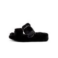 Skechers Womens Cozy Wedge Double Buckle Faux Fur Design Sandals - Black - 6