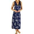 Gaspé Ladies Luxurious Navy Blue 48" / 122cm Navy Blue Satin Nightdress with Lace Detailing and Floral Design Medium 12 14