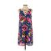 Soprano Casual Dress - Shift V Neck Sleeveless: Blue Floral Dresses - Women's Size Small