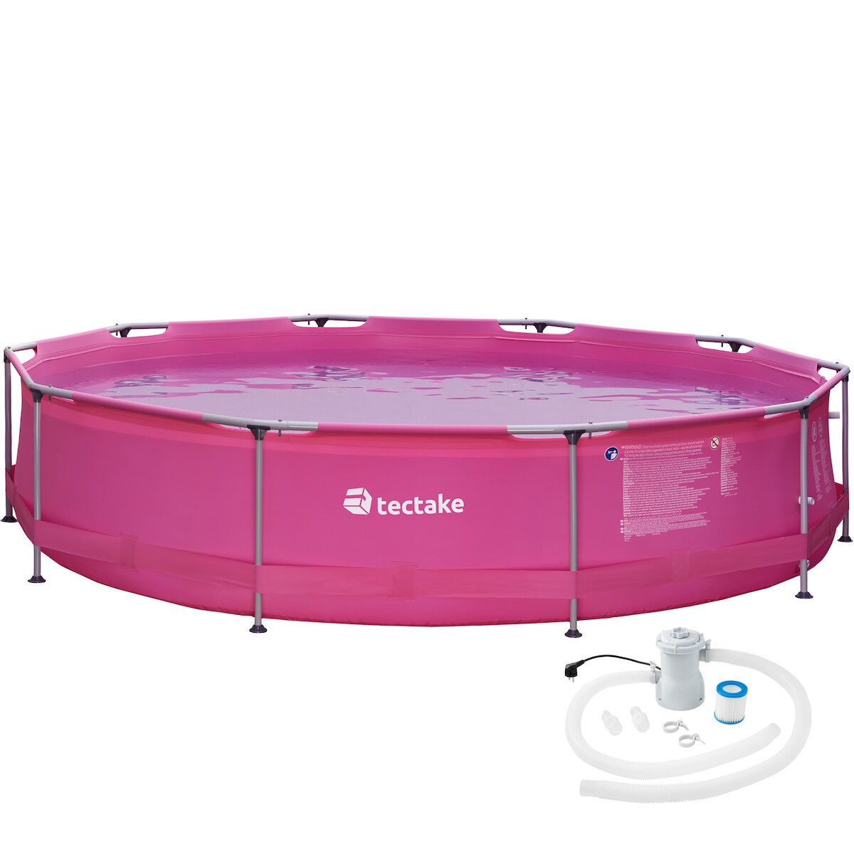 tectake Swimming Pool rund mit Stahlrahmen und Filterpumpe Ø 360 x 76 cm - pink - 403824 Image