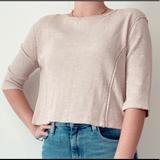 Free People Tops | Free People Cropped Thermal Quarter Sleeve Top | Color: Cream | Size: L