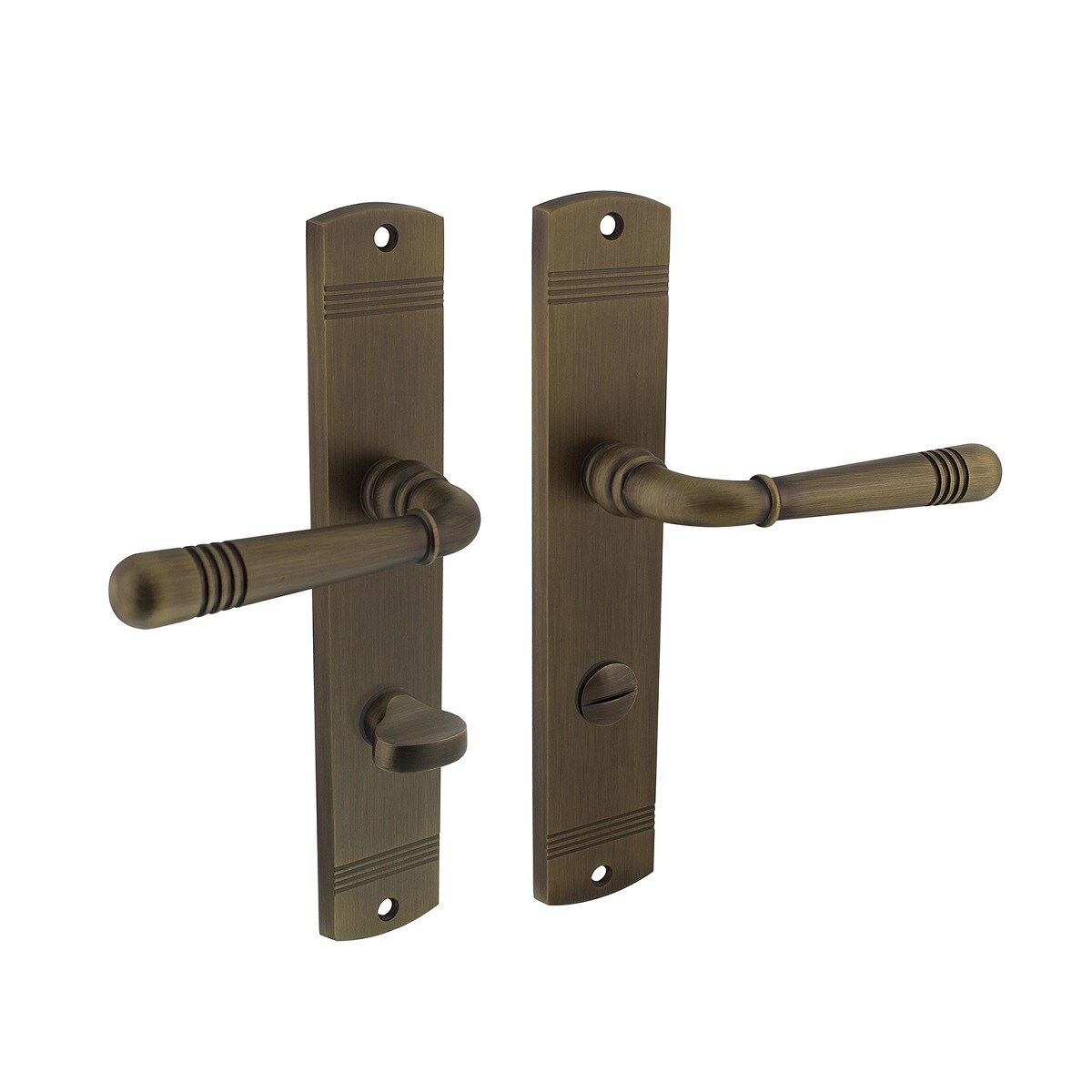 MS Beschläge Brünierte Langschildgarnitur Schildgarnitur Türdrücker Türbeschlag WC DIN Norm 8-78mm Image