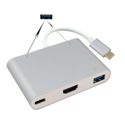 Helos Dockingstation, USB 3.1 Type-C St/3xUSB/HDMI/Type-C Bu, PREMIUM 4K, silber