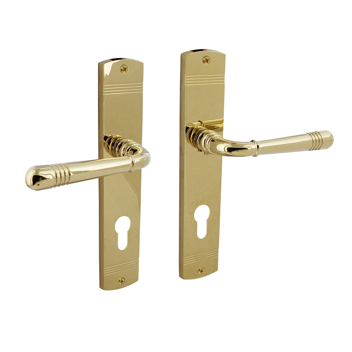 MS Beschläge Schildgarnitur Classic Türbeschlag Türdrücker Messing Optik Türgriff Profilzylinder Image