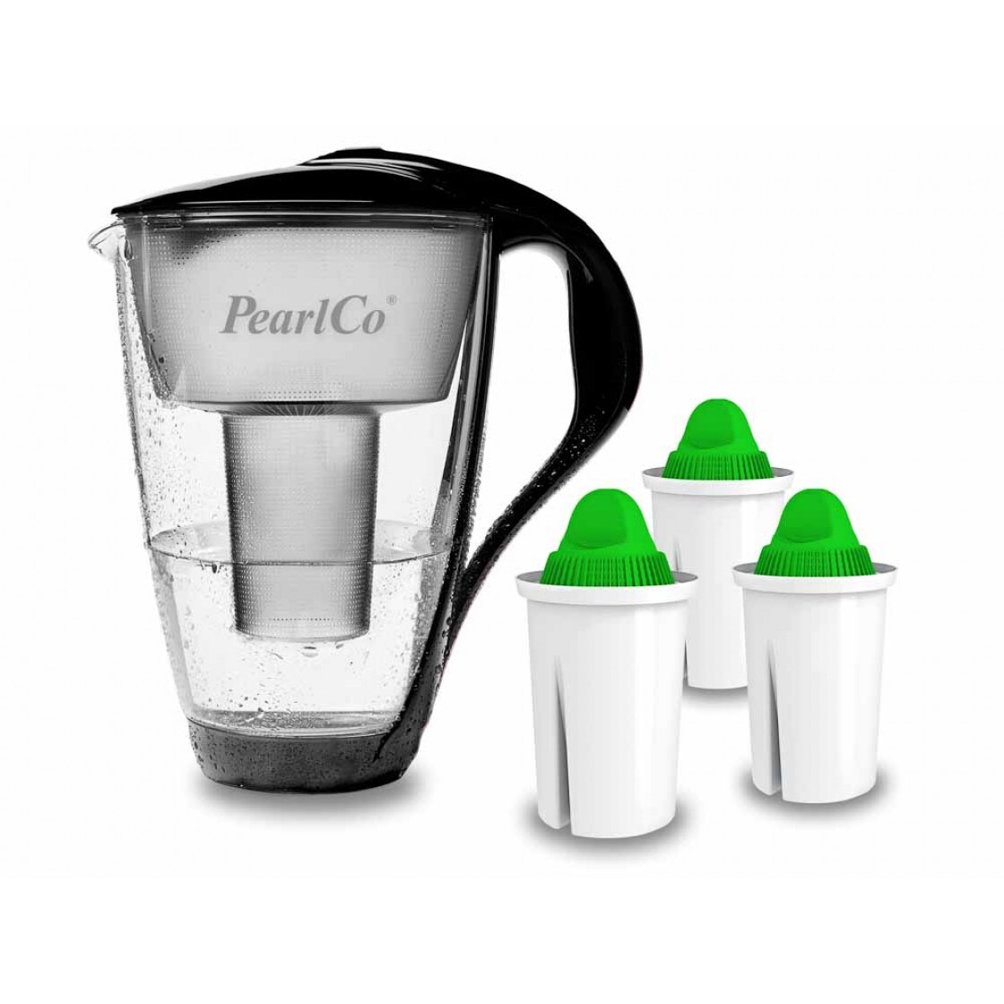 PearlCo Glas-Wasserfilter schwarz inkl. 3 Alkaline Filterkartuschen Image