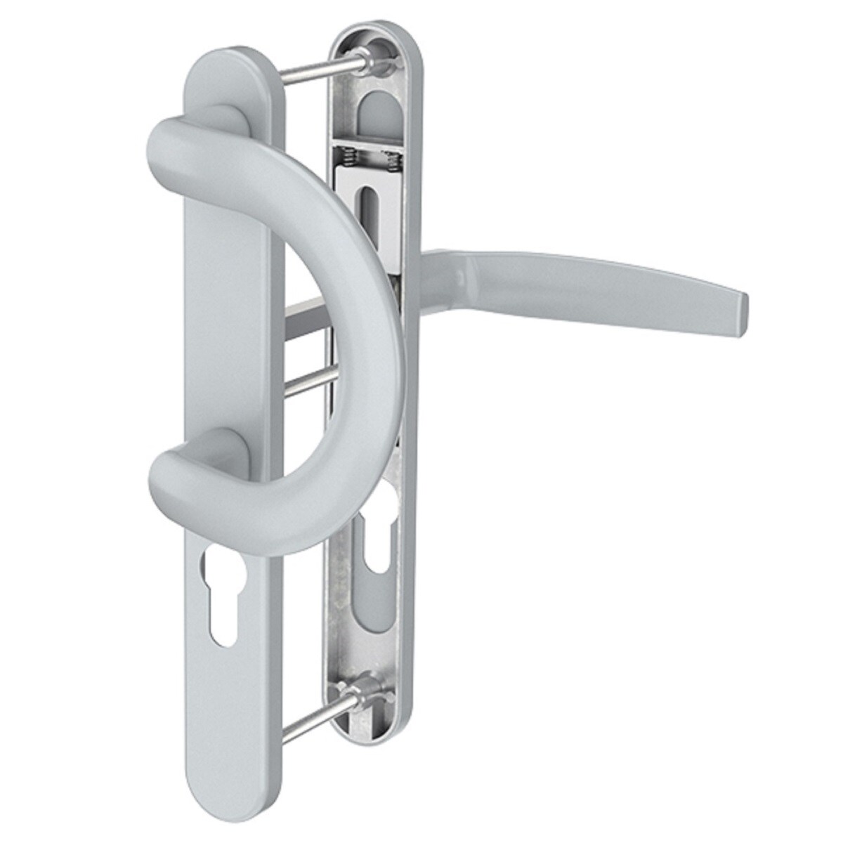 MS Beschläge Silberne Schmalrahmengarnitur 72mm PZ Türdrücker Bügelgriff/Drücker TS 55-70mm Image