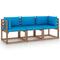 vidaXL Divano da Giardino Pallet 3 Posti Cuscini Blu Chiaro Legno Pino