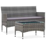 vidaXL 2 Piece Patio Lounge Set with Cushion Poly Rattan Gray - 58.3" x 22.8" x 33.1"