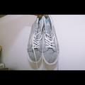 Vans Shoes | High Top Vans Sneakers | Color: White/Silver | Size: 8